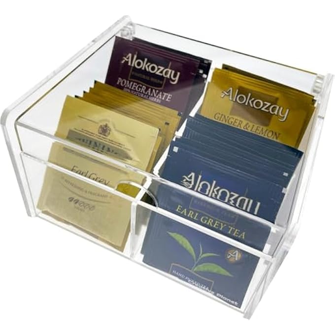 Creative Planet Clear Acrylic Tea Bag Organizer Box With Lid 4 Compartments Ideal For Tea Bags Candy Packets Condiments And Crafts - Image 2
