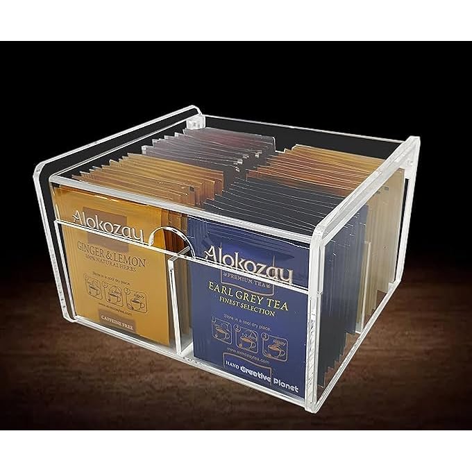 Creative Planet Clear Acrylic Tea Bag Organizer Box With Lid 4 Compartments Ideal For Tea Bags Candy Packets Condiments And Crafts - Image 3