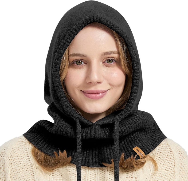 ACUSHLA 100% Merino Wool Balaclava for Women & Men Winter Warm Knit Hooded Scarf Hoodie Hat and Scarf Set in One - Image 1