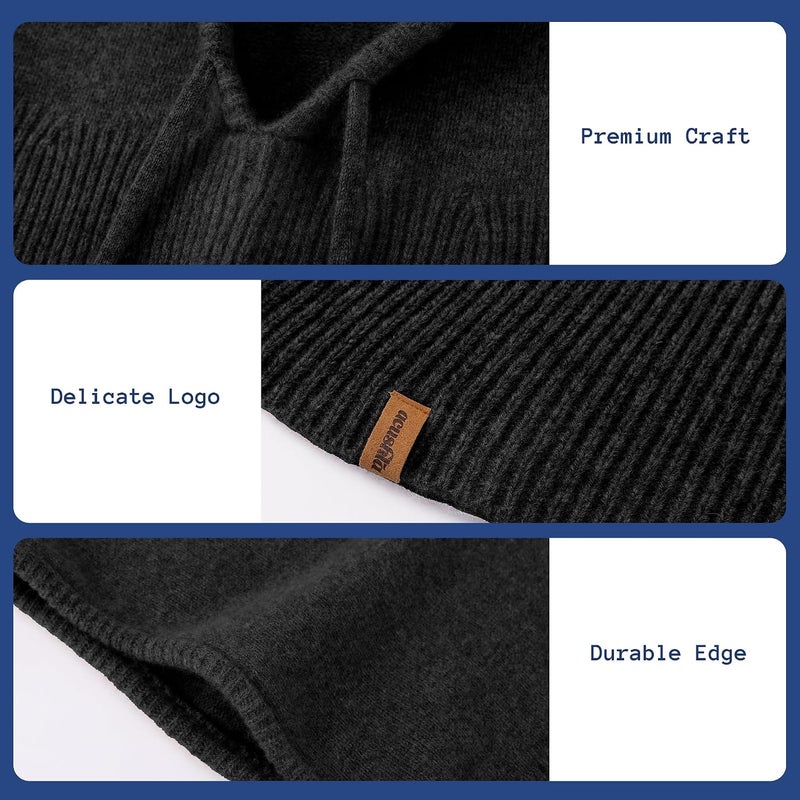 ACUSHLA 100% Merino Wool Balaclava for Women & Men Winter Warm Knit Hooded Scarf Hoodie Hat and Scarf Set in One - Image 4