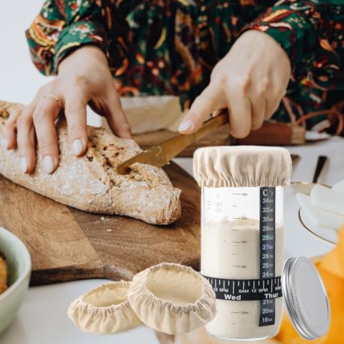 ZUAWAE Handmade Cotton Cloth Covers - 4pc Reusable Sourdough Jar Cover, Fits Jars 3-4 Inch - Image 4