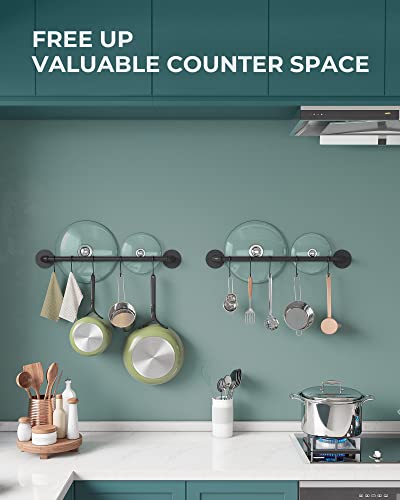 OROPY Wall Mounted Pot Pan Rack 21'' Set of 2, Industrial Utensils Wall Hanger Iron Pipe Kitchen Hanging Rail with 10 S Hooks - Image 4