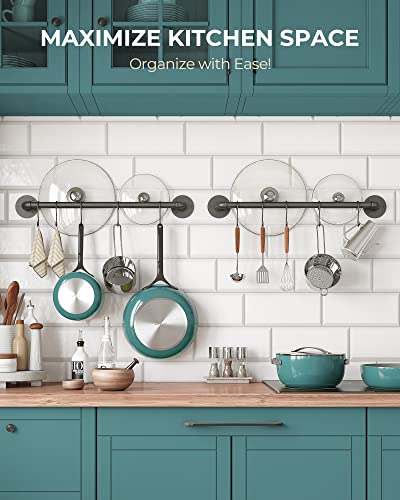 OROPY Wall Mounted Pot Pan Rack 21'' Set of 2, Industrial Utensils Wall Hanger Iron Pipe Kitchen Hanging Rail with 10 S Hooks - Image 2