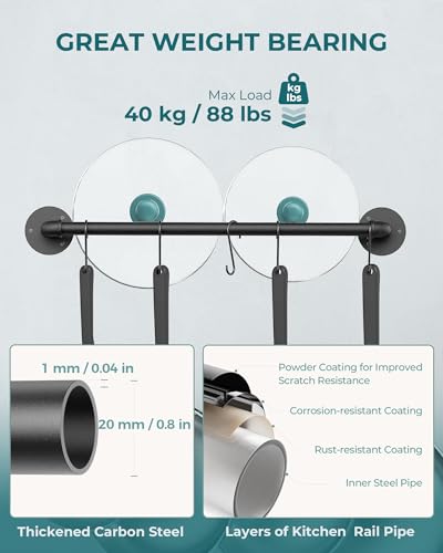 OROPY Wall Mounted Pot Pan Rack 21'' Set of 2, Industrial Utensils Wall Hanger Iron Pipe Kitchen Hanging Rail with 10 S Hooks - Image 5