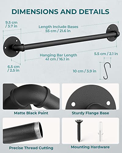 OROPY Wall Mounted Pot Pan Rack 21'' Set of 2, Industrial Utensils Wall Hanger Iron Pipe Kitchen Hanging Rail with 10 S Hooks - Image 3