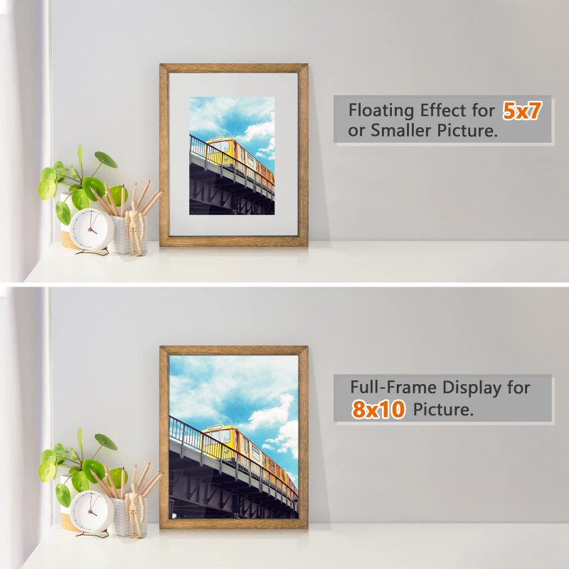 DLQuarts 11x14 Floating Photo Picture Frame, Floating Display for Photos 8x10, 7x9, 5x7, 8.5x11 Certificate, or Full Display for 11x14 Photos, Solid Wood, Double Glass, 2 Pack, Carbonized Brown - Image 2