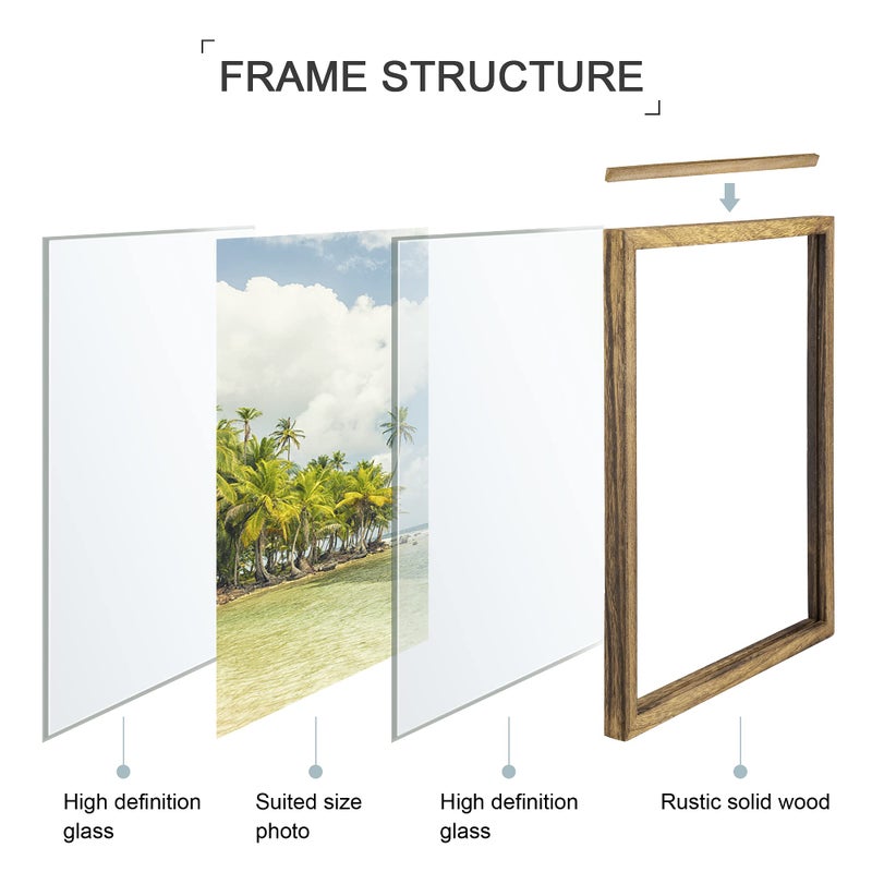 DLQuarts 11x14 Floating Photo Picture Frame, Floating Display for Photos 8x10, 7x9, 5x7, 8.5x11 Certificate, or Full Display for 11x14 Photos, Solid Wood, Double Glass, 2 Pack, Carbonized Brown - Image 4