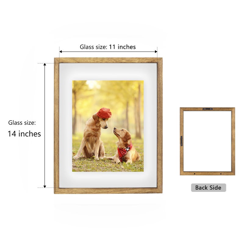 DLQuarts 11x14 Floating Photo Picture Frame, Floating Display for Photos 8x10, 7x9, 5x7, 8.5x11 Certificate, or Full Display for 11x14 Photos, Solid Wood, Double Glass, 2 Pack, Carbonized Brown - Image 3