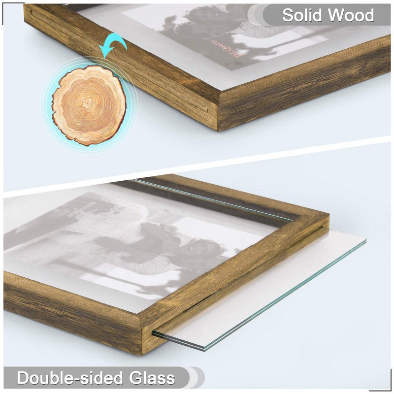 DLQuarts 11x14 Floating Photo Picture Frame, Floating Display for Photos 8x10, 7x9, 5x7, 8.5x11 Certificate, or Full Display for 11x14 Photos, Solid Wood, Double Glass, 2 Pack, Carbonized Brown - Image 5