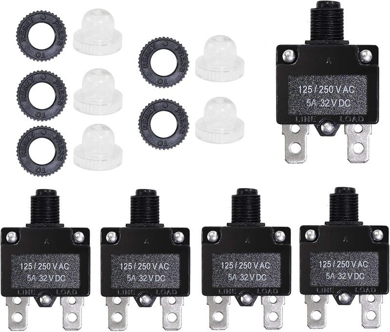 Fuzbaxy 5PCS 5Amp Circuit Breakers with Manual Reset 32V DC,AC125-250V with Quick Connect Terminals - Image 1