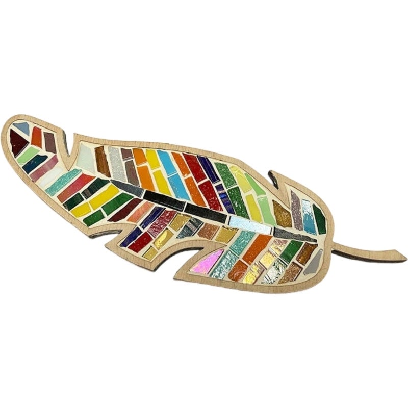 DIY Mosaic Kit 18x6x0.7cm Wooden Feather-Shaped Base - Colorful Glass Mosaic Pieces All-Inclusive Materials for Home Decor Craft Lovers Teens Adults - Image 1