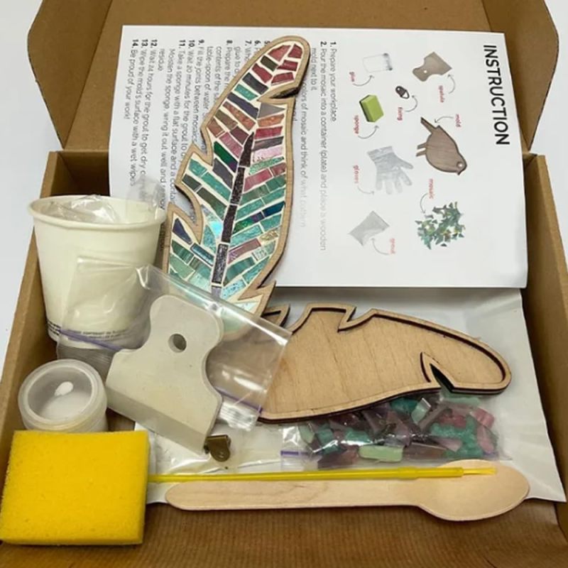 DIY Mosaic Kit 18x6x0.7cm Wooden Feather-Shaped Base - Colorful Glass Mosaic Pieces All-Inclusive Materials for Home Decor Craft Lovers Teens Adults - Image 5