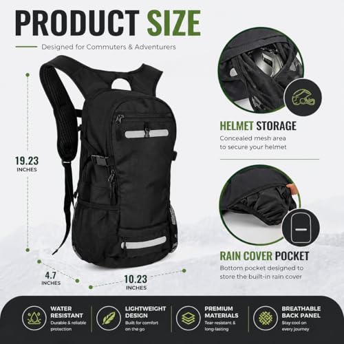 Zavothy 20L Hiking Backpack Daypack Lightweight Hydration Pack with Free 3L Water Bladder Rain Cover Helmet Holder for Men Women Outdoor Climbing Cycling Backpack Black - Image 3