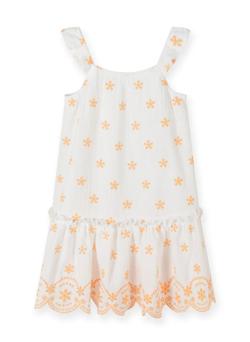MINOTI Kids Girls Embroidered Shoulder Strap Dress