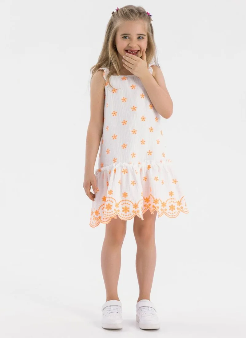 MINOTI Kids Girls Embroidered Shoulder Strap Dress