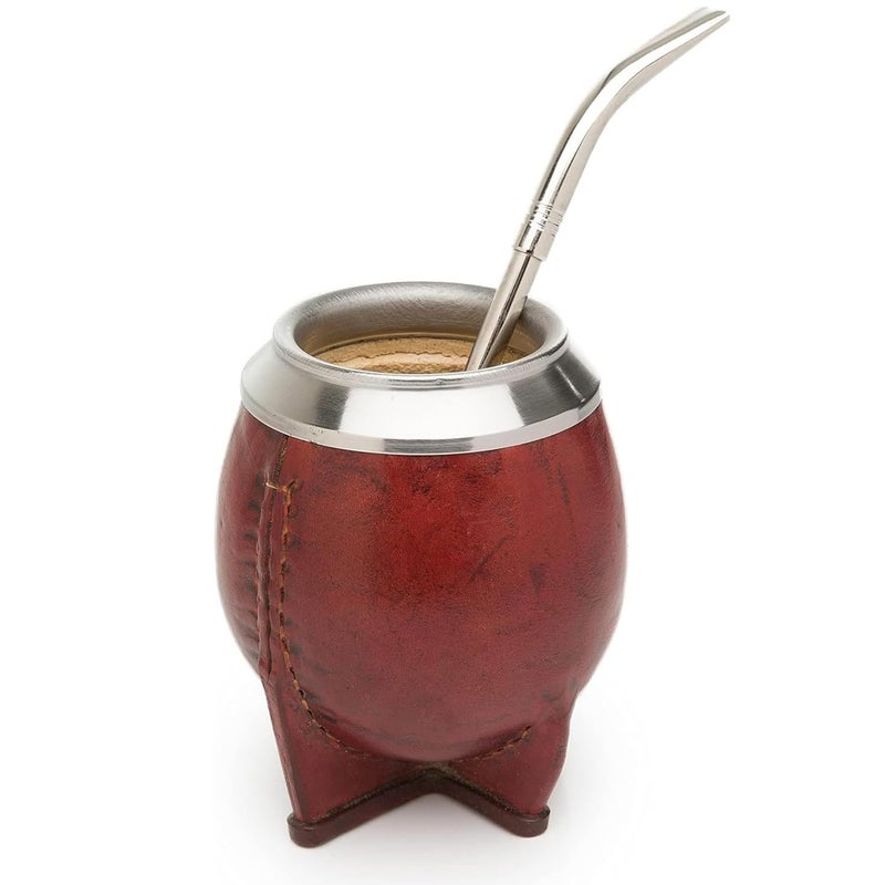 THEARG THEARG  Yerba Mate Gourd Set with Stainless Steel Straw  Handmade Leather Yerba Mate Cup and Bombilla Set from Argentina  Beach Essentials 
