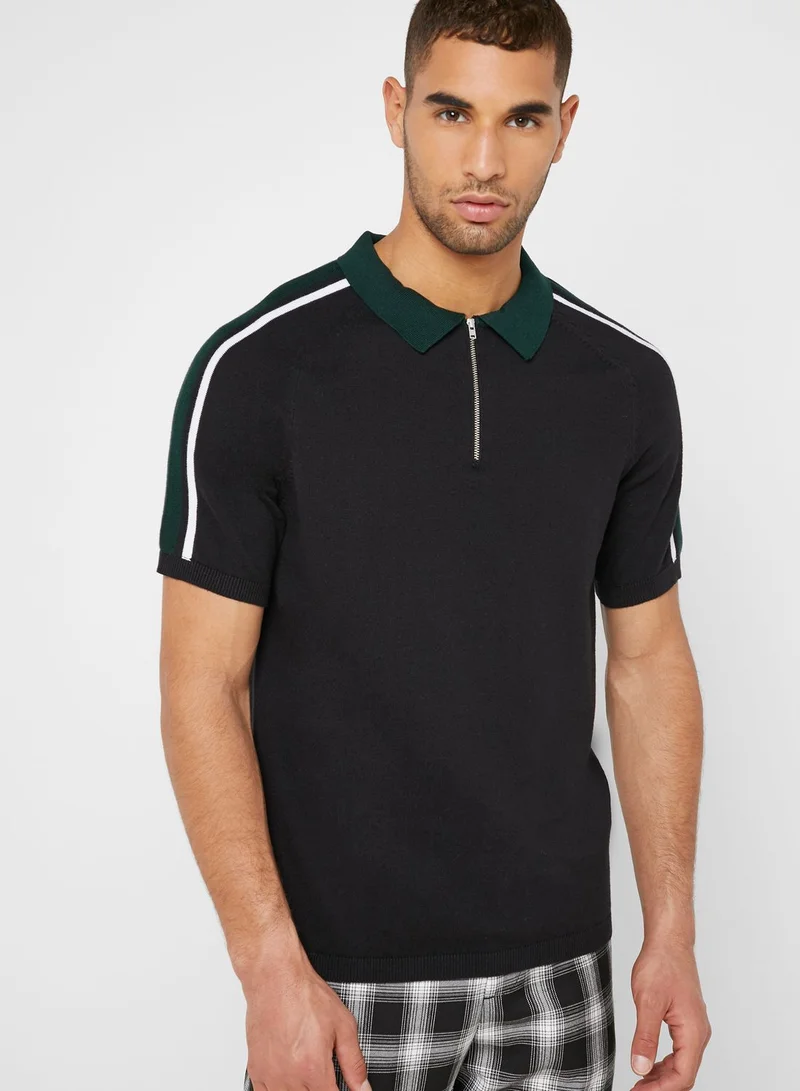 NEW LOOK Shoulder Stripe Half Zip Polo