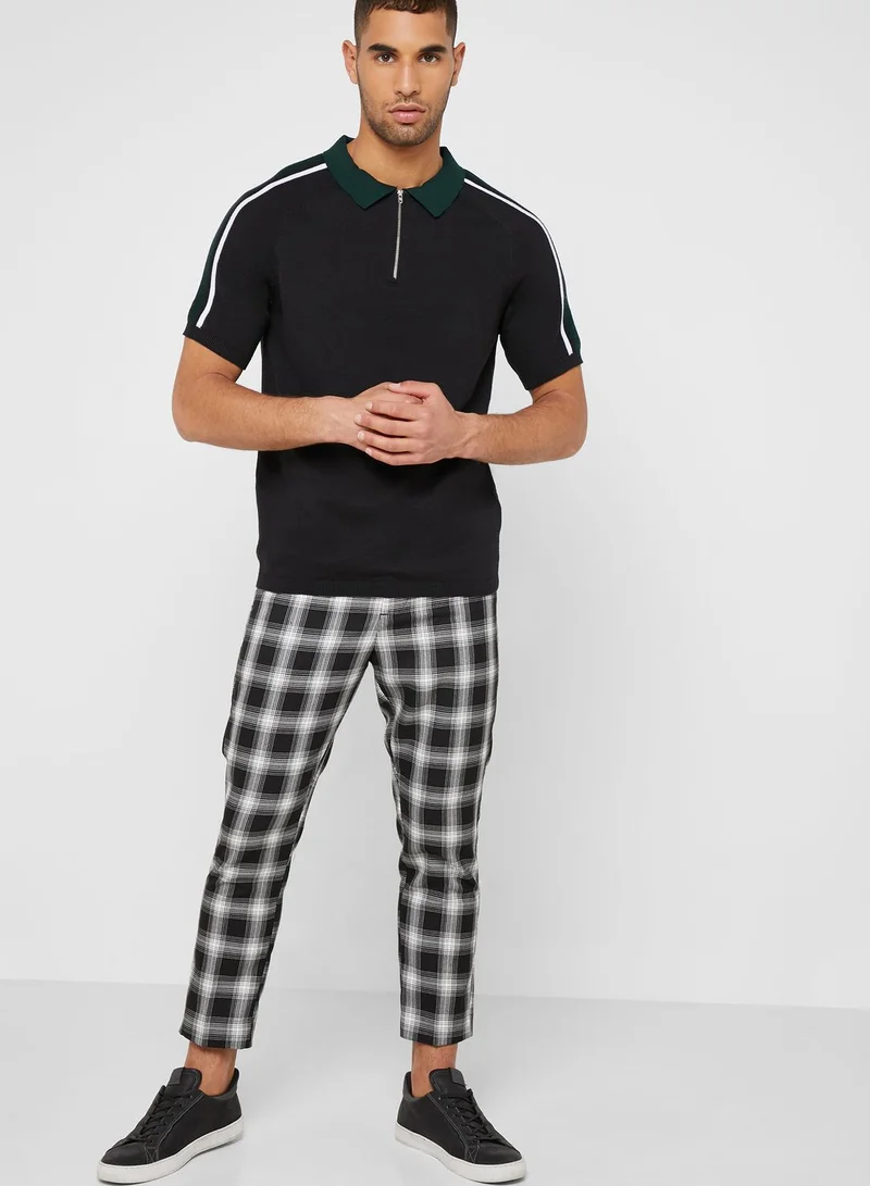 NEW LOOK Shoulder Stripe Half Zip Polo