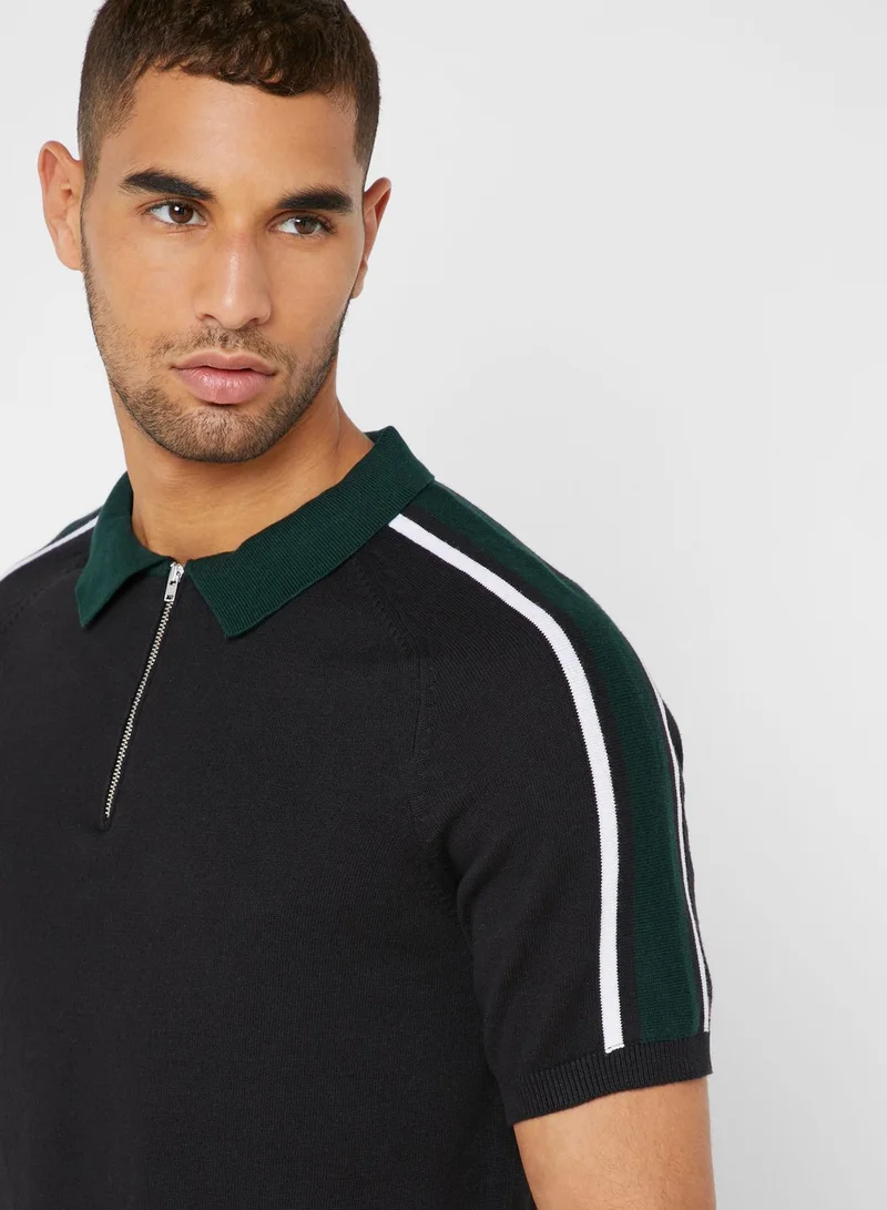 NEW LOOK Shoulder Stripe Half Zip Polo
