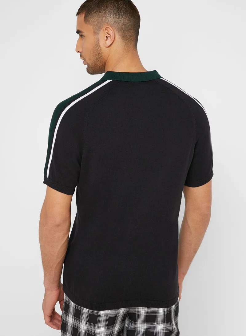 NEW LOOK Shoulder Stripe Half Zip Polo