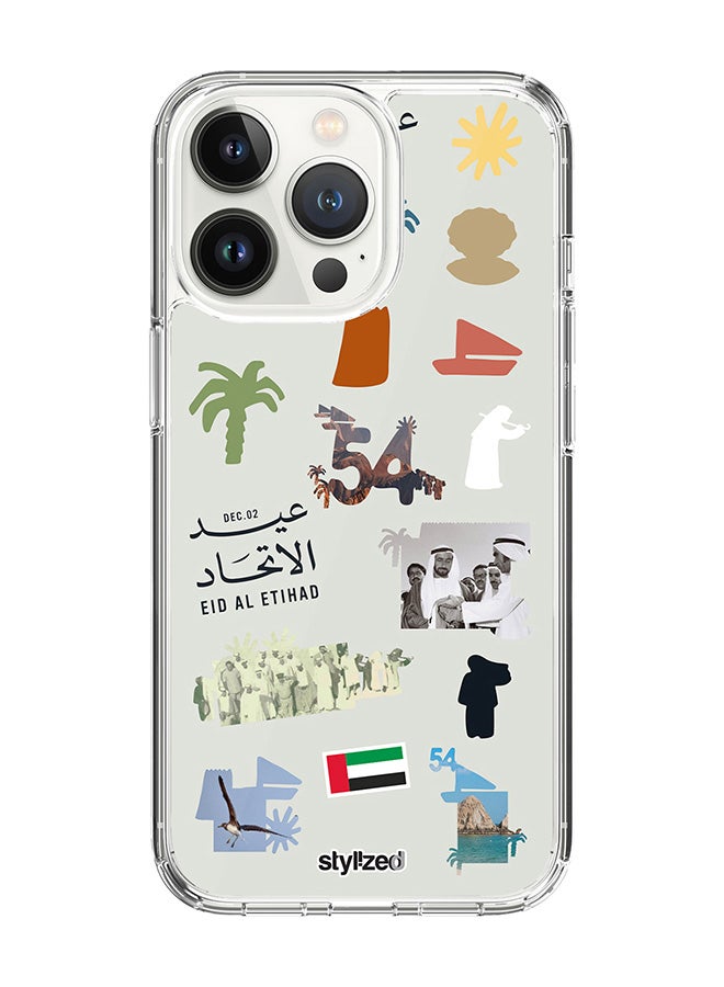 Stylizedd Classic Clear Compatible With iPhone 15 Pro, Hybrid Soft Case Flexible Edges Anti Drop TPU PC Gel Thin Transparent Cover - Eid Al Etihad 54th UAE National Day, Light Grey - Image 1