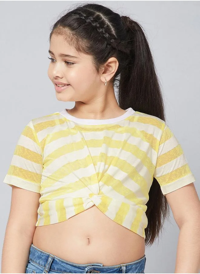 ستايلو بج Front Knot Detail Striped Crop Top