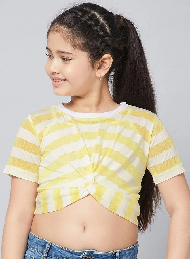 Stylo Bug Stylo Bug Front Knot Detail Striped Crop Top