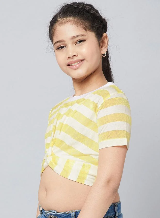 Stylo Bug Stylo Bug Front Knot Detail Striped Crop Top