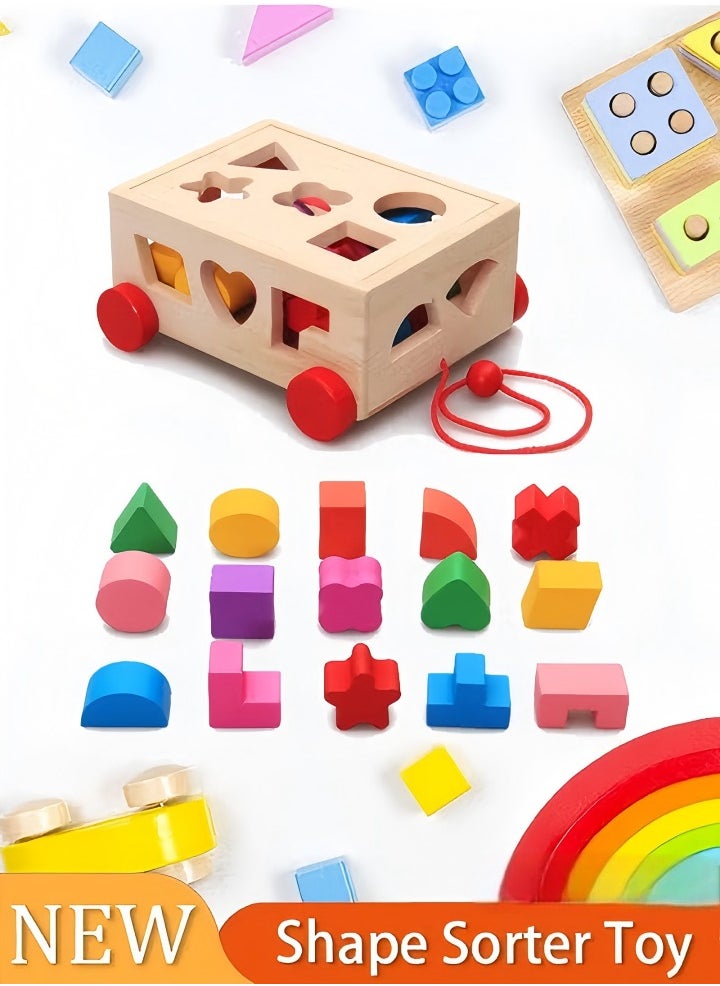Generic - Wooden Sorting Stacking Toy, Shape Sorter Cube with Storage Space, Shape and Color Cognition Puzzle Stacker, Montessori Toy, Early Educational Toy, Easy to Storage and Carry, Gift for Toddlers Kids (Natural Solid Wood) - Image 1