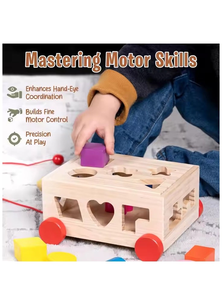 Generic - Wooden Sorting Stacking Toy, Shape Sorter Cube with Storage Space, Shape and Color Cognition Puzzle Stacker, Montessori Toy, Early Educational Toy, Easy to Storage and Carry, Gift for Toddlers Kids (Natural Solid Wood) - Image 1