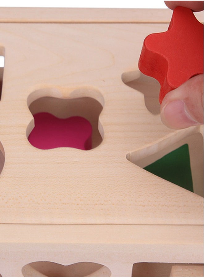 Generic - Wooden Sorting Stacking Toy, Shape Sorter Cube with Storage Space, Shape and Color Cognition Puzzle Stacker, Montessori Toy, Early Educational Toy, Easy to Storage and Carry, Gift for Toddlers Kids (Natural Solid Wood) - Image 1