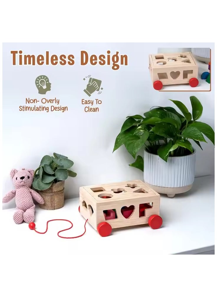 Generic - Wooden Sorting Stacking Toy, Shape Sorter Cube with Storage Space, Shape and Color Cognition Puzzle Stacker, Montessori Toy, Early Educational Toy, Easy to Storage and Carry, Gift for Toddlers Kids (Natural Solid Wood) - Image 1