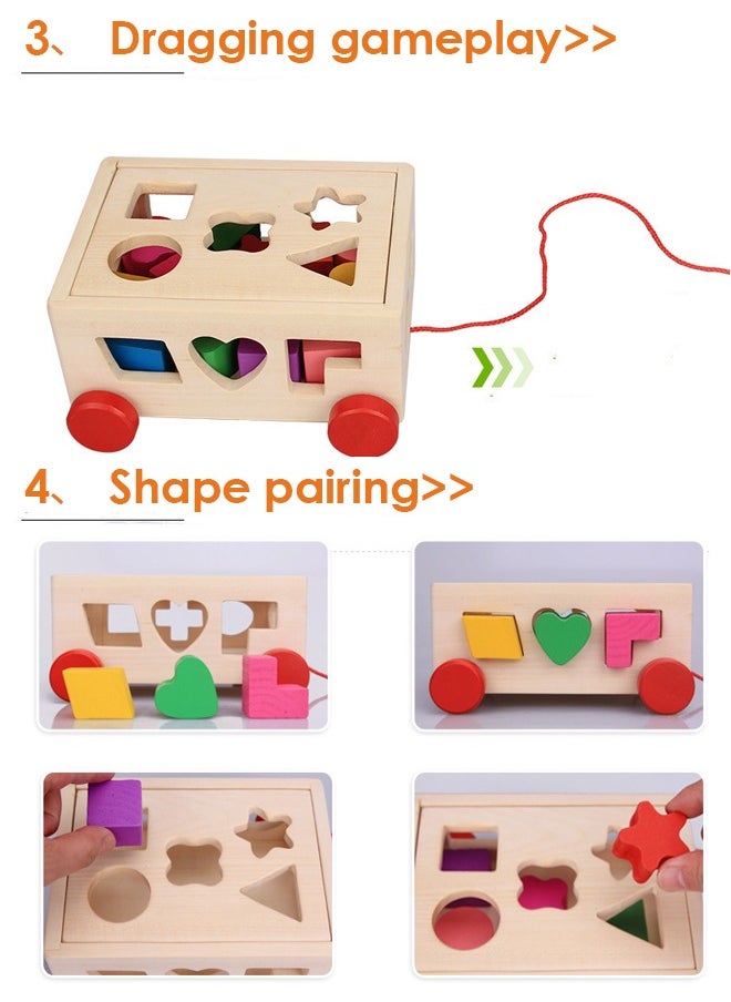 Generic - Wooden Sorting Stacking Toy, Shape Sorter Cube with Storage Space, Shape and Color Cognition Puzzle Stacker, Montessori Toy, Early Educational Toy, Easy to Storage and Carry, Gift for Toddlers Kids (Natural Solid Wood) - Image 1