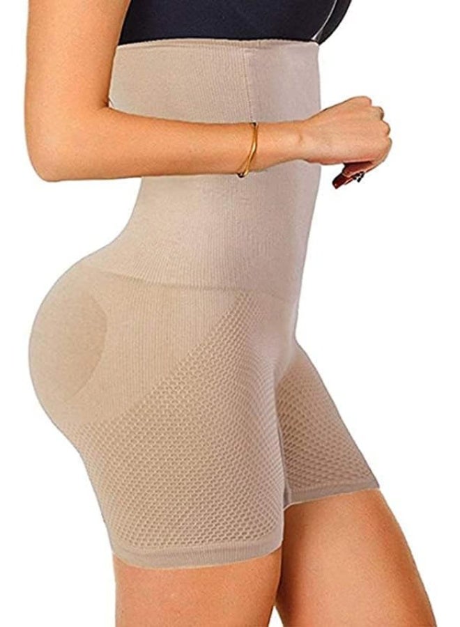 Women’s No Rolling Down Shapewear Body Shaper Tummy Control/Tummy Tucker Hi-Waist Thigh Slimmer Shorts Panties Beige - Image 1