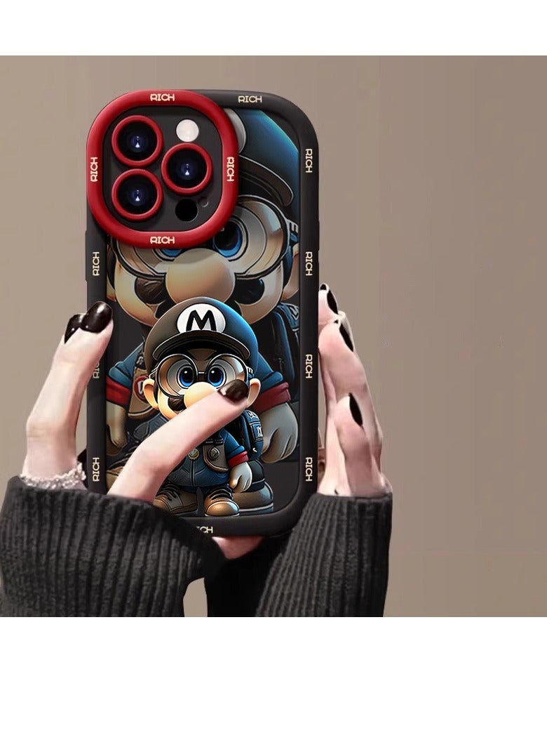 NIBEMINENT Mario Protective TPU Case Cover For iPhone 17, Puff Black/Black Hat White Letter Mario