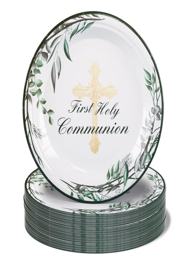 Pandecor 50pcs 7inch First Holy Communion Baptism Paper Plates,God Bless Tableware Newborn Baby Shower Disposable Dinnerware for Christening Religious Church Party Decorations (50 pieces plates) - Image 1