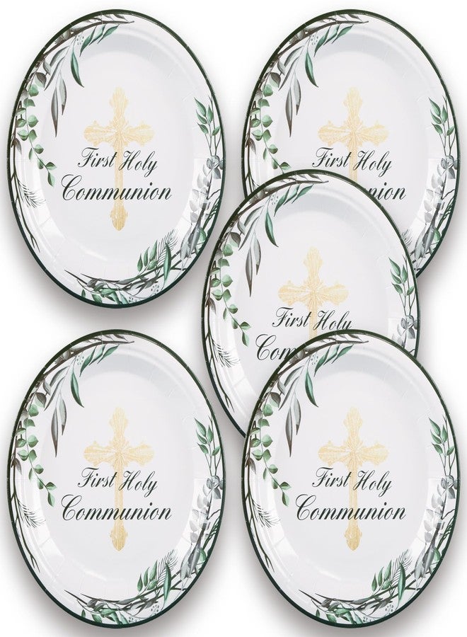 Pandecor 50pcs 7inch First Holy Communion Baptism Paper Plates,God Bless Tableware Newborn Baby Shower Disposable Dinnerware for Christening Religious Church Party Decorations (50 pieces plates) - Image 4