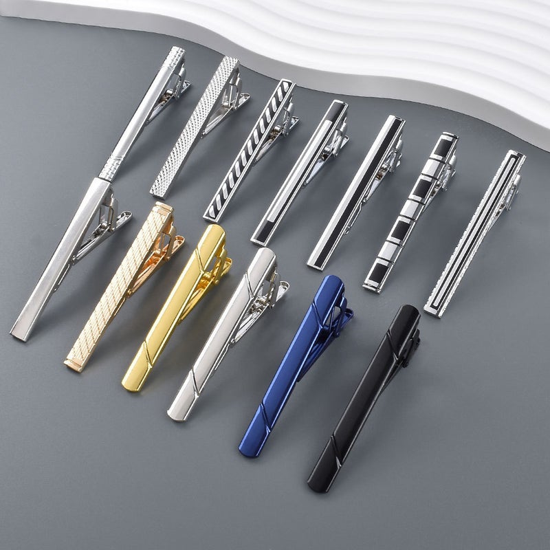 Narrow Tie Clip For Men, Simple Two-Color Pattern Electroplating Business 28 Styles, Personalized Trendy Korean Style Gold Tie Clip - Image 3