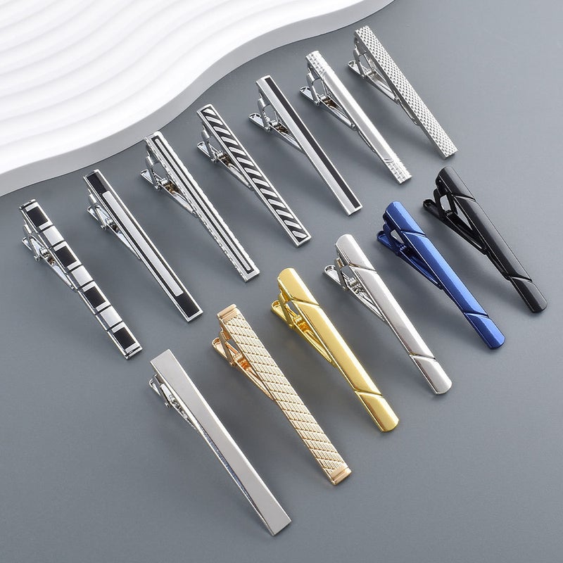 Narrow Tie Clip For Men, Simple Two-Color Pattern Electroplating Business 28 Styles, Personalized Trendy Korean Style Gold Tie Clip - Image 2