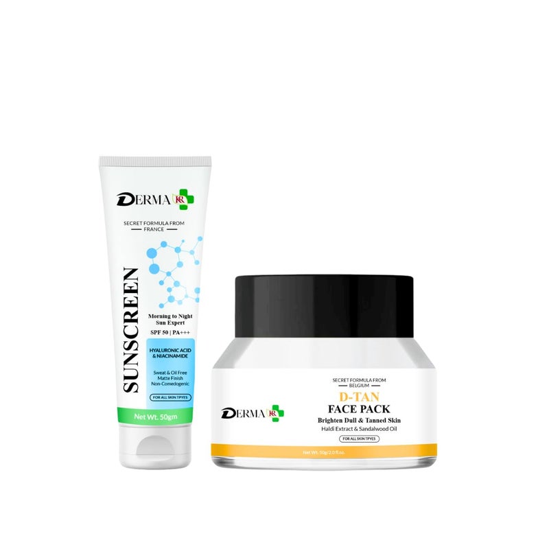 DERMAKR DERMA KR Morning to Night SPF 50 PA Sunscreen 50gm Ubtan DTan Face Pack 50gm Facial Pack Of 2 - Image 1