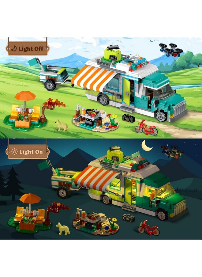 Hogokids HOGOKIDS City Camper Van Building Set with LED Light - 3-IN-1 Holiday RV Camping Building Toy for Kids 879PCS with Tent BBQ Grill Vehicles Friends Creative Adventure Gift for Boys Girls 6-12 Years Old  - Image 4