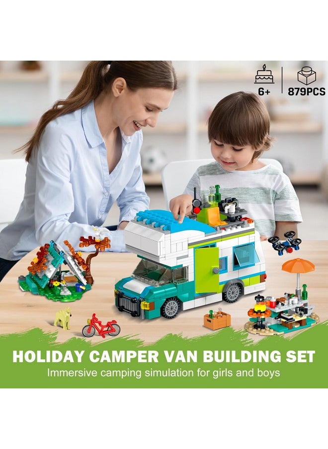 Hogokids HOGOKIDS City Camper Van Building Set with LED Light - 3-IN-1 Holiday RV Camping Building Toy for Kids 879PCS with Tent BBQ Grill Vehicles Friends Creative Adventure Gift for Boys Girls 6-12 Years Old  - Image 3