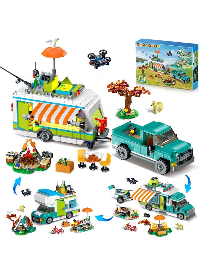Hogokids HOGOKIDS City Camper Van Building Set with LED Light - 3-IN-1 Holiday RV Camping Building Toy for Kids 879PCS with Tent BBQ Grill Vehicles Friends Creative Adventure Gift for Boys Girls 6-12 Years Old  - Image 1
