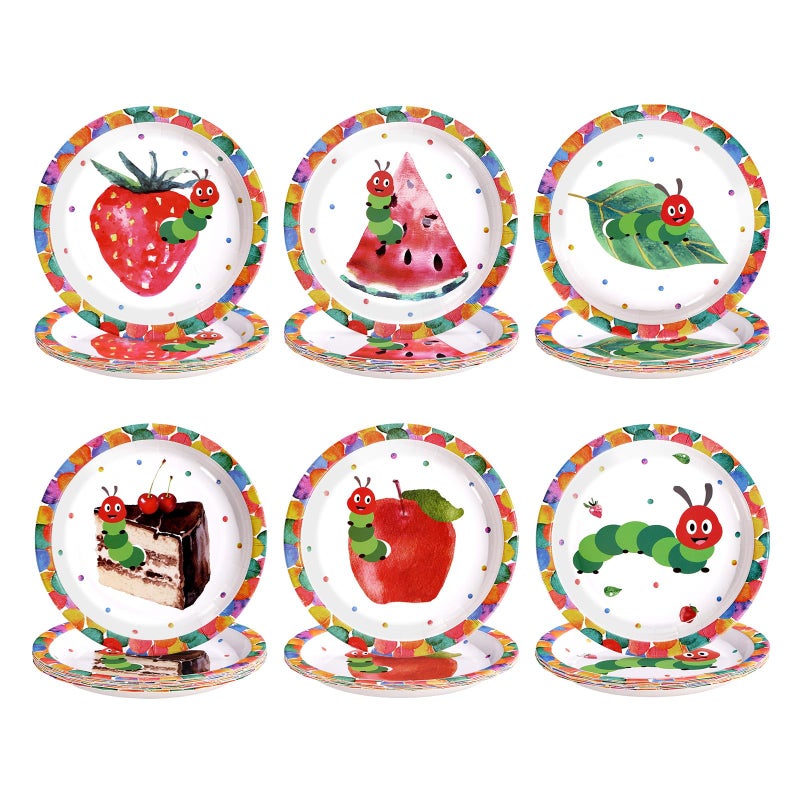 Greencian 60Pcs Hungry Caterpillar Paper Plates 7 Inch Heavy Duty Disposable Cartoon Caterpillar Dessert Plates Green Insect Party Decorations for Kids Birthday Baby Shower Spring Picnic BBQ Party Supplies - Image 1