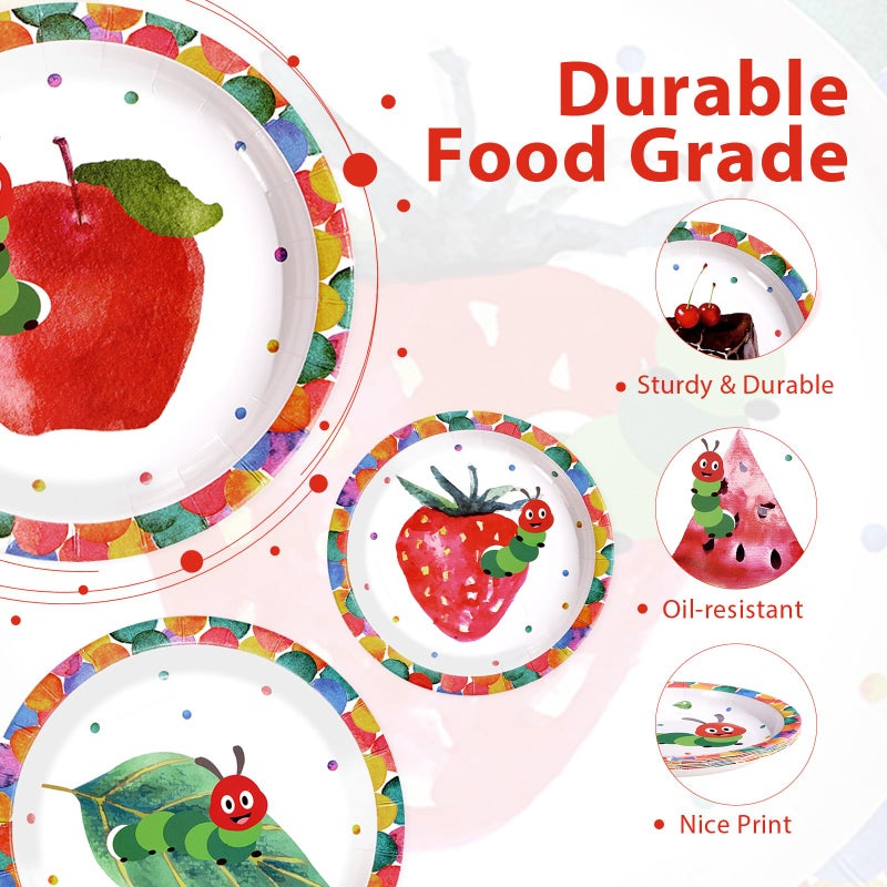 Greencian 60Pcs Hungry Caterpillar Paper Plates 7 Inch Heavy Duty Disposable Cartoon Caterpillar Dessert Plates Green Insect Party Decorations for Kids Birthday Baby Shower Spring Picnic BBQ Party Supplies - Image 2