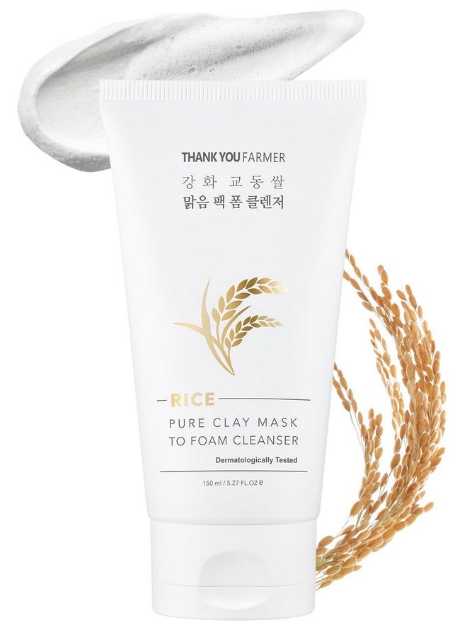 THANKYOU FARMER Rice Pure Clay Mask To Foam Cleanser (150 Ml) | 2 In 1 Face Cleanser | Pore Care, Sebum Control And Deep Cleansing | K Beauty, Korean Skin Care Products  - Image 1