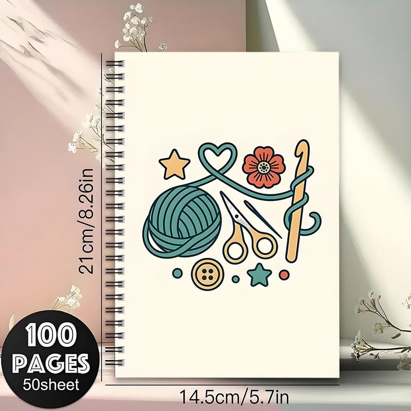 مفكرة حلزونية مقاس A5 لعشاق الحياكة، دفتر رسوم توضيحية للكروشيه، 100 صفحة - Image 2
