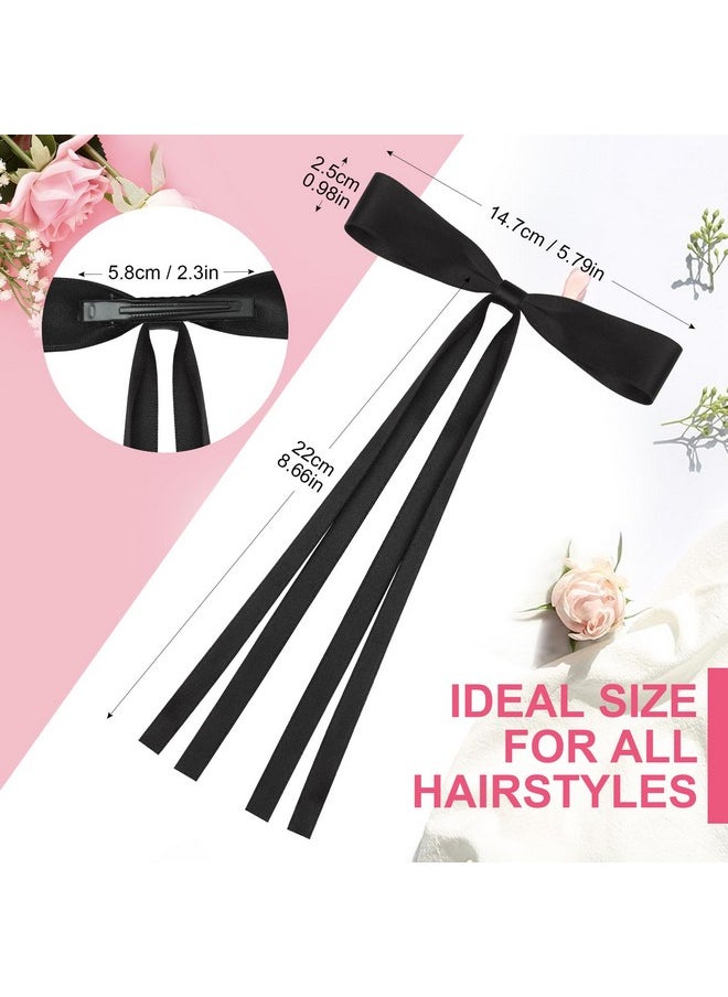EWAGOA 8 Pcs Silky Satin Hair Bows With Tassel For Women Grils Tassel Ribbon Bowknot Hair Clips For Ponytail Holder. Pink Red Hair Bow And Black White Barrettes Claw Bow  - Image 2