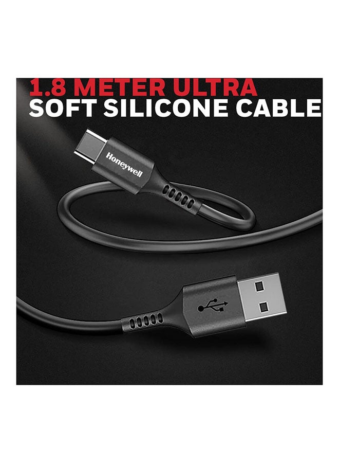 Honeywell Usb To Type C Cable 1.8Mtr Tangle Free Compatible With Iphone 16/15 Google Pixel Samsung And Oneplus Upto 60W Pd Black Black - Image 3