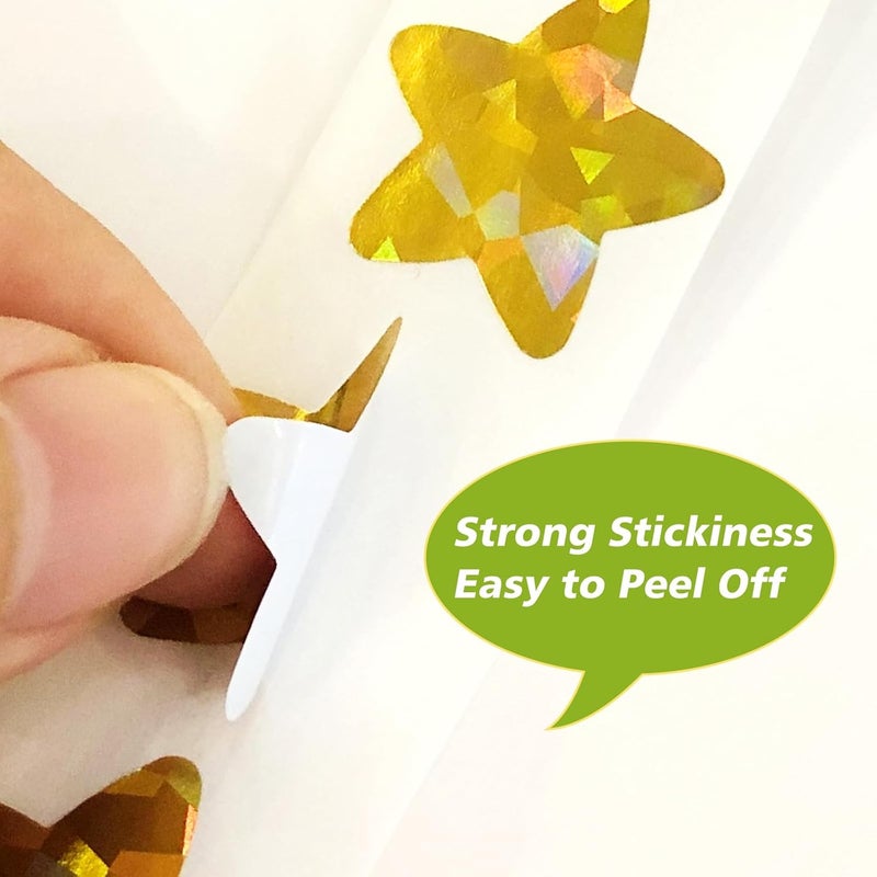 XITDW 3 Rolls Gold Star Stickers,1500Pcs Holographic Star Stickers for Kids Reward, Shiny Metallic Foil Star Stickers for Student Planner and School Classroom Teacher Supplies - Image 3